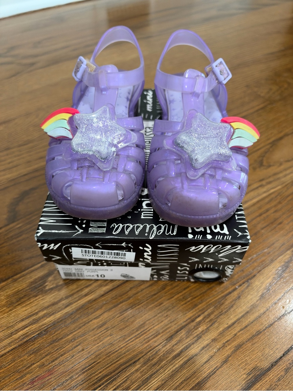 Mini Melissa Lilac Jelly Sandals with Glitter Star and Rainbow
